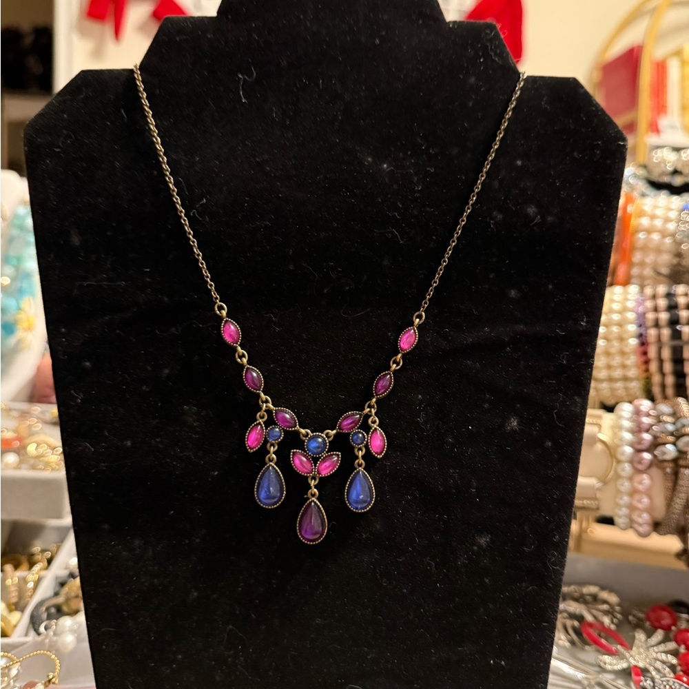 Delicate Pink & Blue Teardrop Statement Necklace